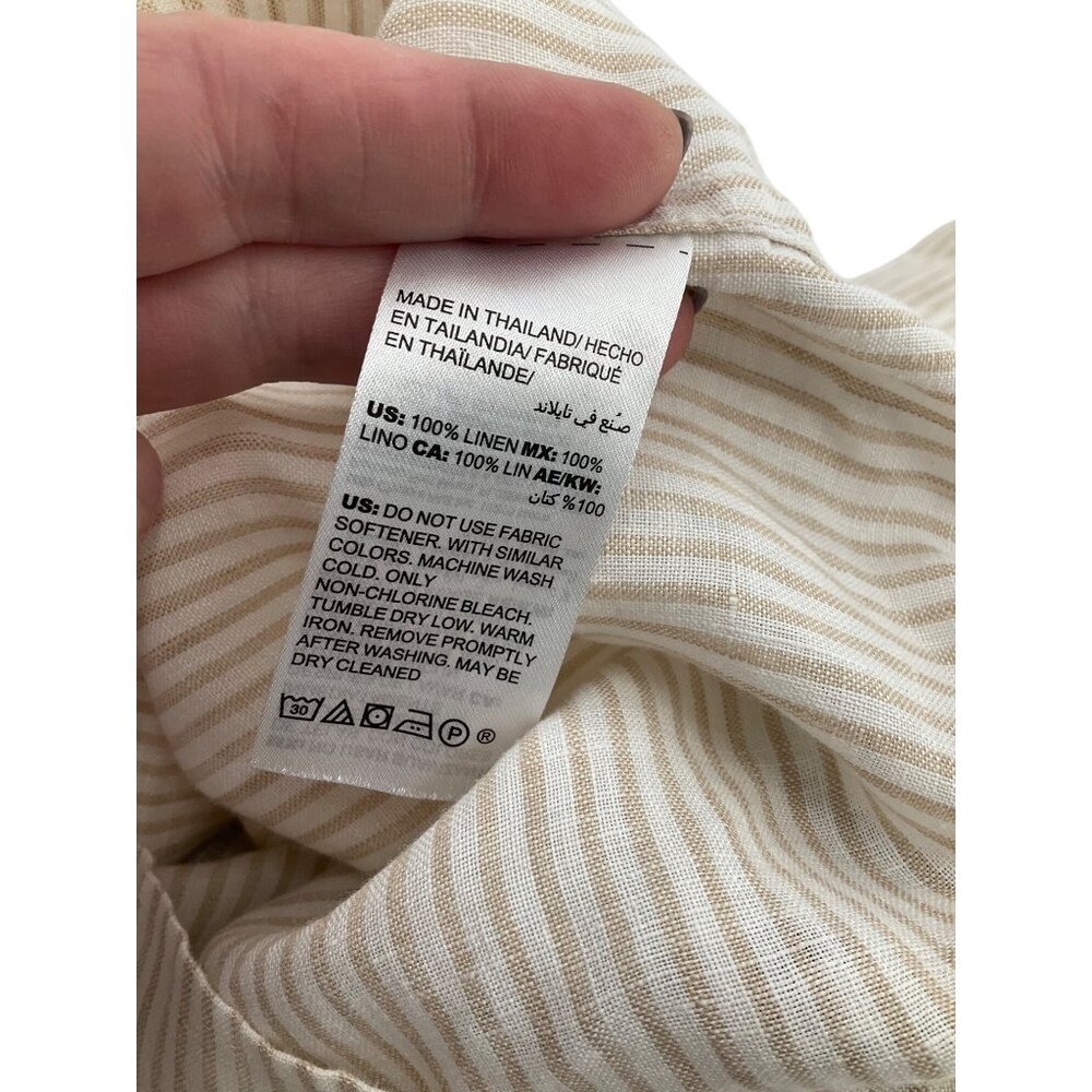 Chico’s no iron 100% linen roll tab button up top shirt size 0.5 S 6 tan striped - Picture 6 of 7